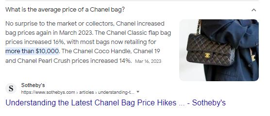 Chanel bag pricing