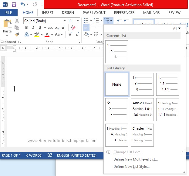 Trik Membuat Daftar Bertingkat di Ms Word 2013