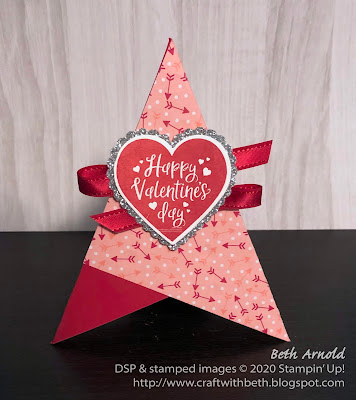 Craft with Beth: Stampin' Up! Teepee Card Pyramid Card Fun Fold From My Heart Specialty Designer Series Paper DSP Valentine's Day St Saint Valentine Heart Punch Pack Heartfelt Stamp Set