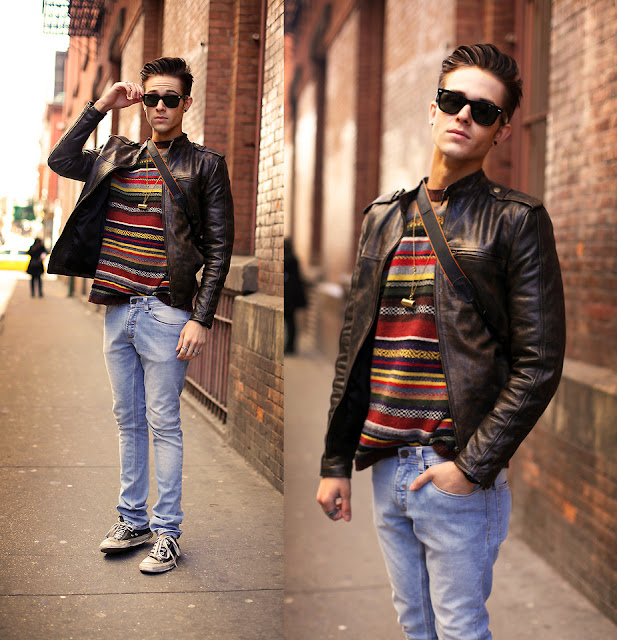 colourful stripes sweater on fashion male