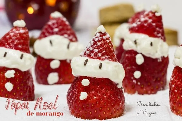 Papai noel de morango com chantilly, strawberry santa inspiration