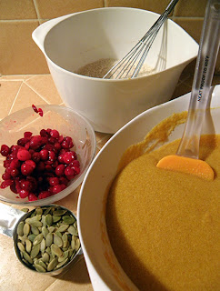 4 Bowls: Wet Ingredients, Dry Ingredients, Cranberries, Pumpkin Seeds