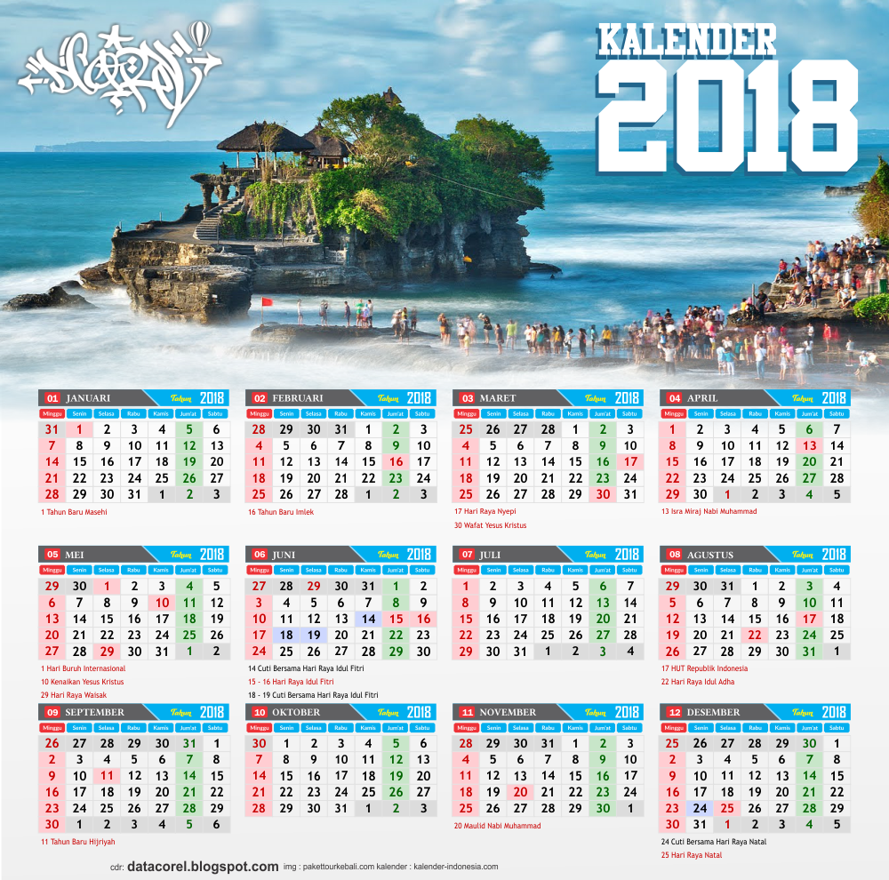 Bali Kalender 2018 Indonesia CDR File Corel Draw  Design 