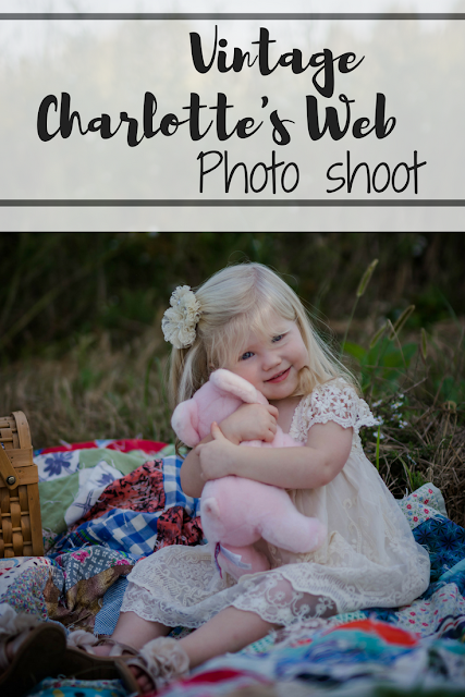 Vintage Charlotte's Web kids photo shoot. Rustic, lace dress. Rustic farm field photo shoot.