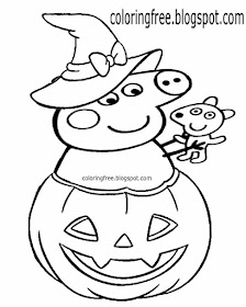 Witch hat easy Halloween coloring pages Peppa Pig trick or treat cute pumpkin drawing for playschool