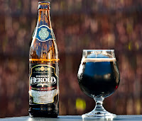 Herold Bohemian Black Lager Beer bottle and glass