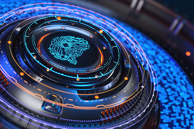 abstract digital artwork of a circuit brain as a model for AI