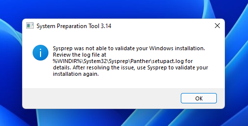 Sysprep was not able to validate your Windows installation