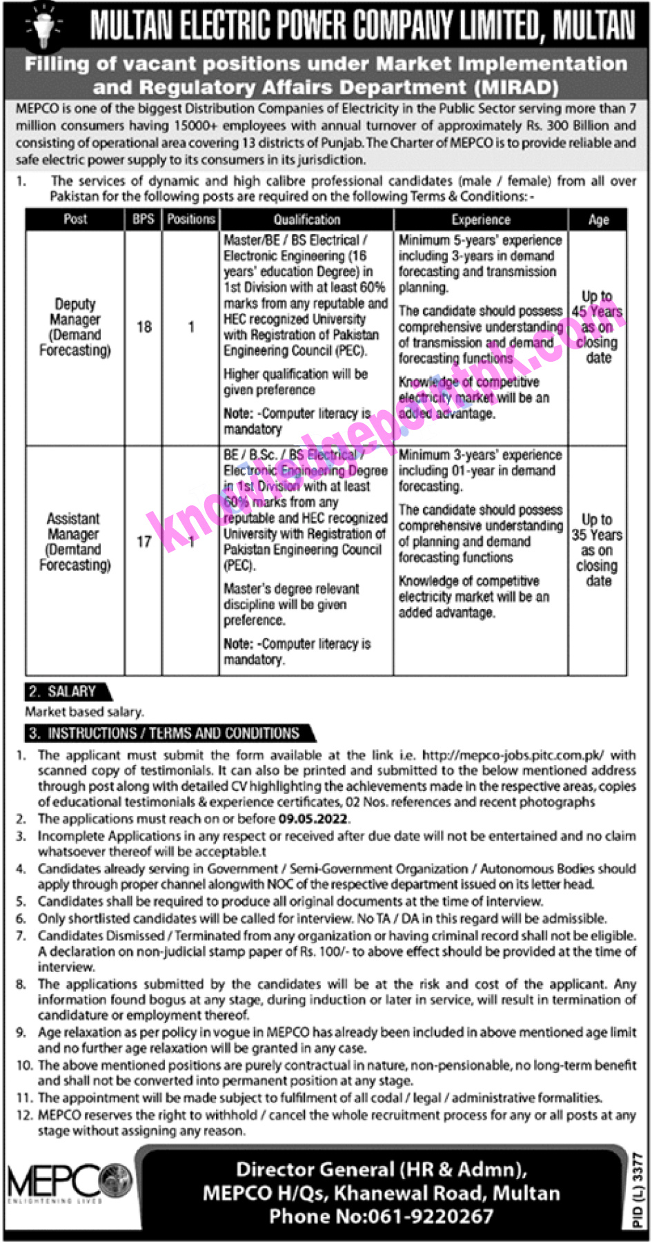 MEPCO Jobs 2022 Latest Multan Electric Supply Company Online Form