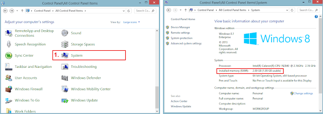 cek ram laptop dengan control panel