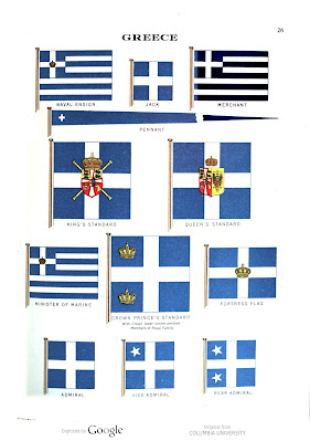 Pavilhões da Grécia, segundo o Flags of maritime nations (1914).