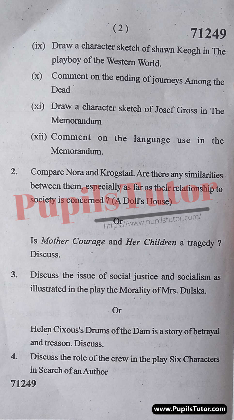 M.D. University M.A. [English] European Drama First Semester Important Question Answer And Solution - www.pupilstutor.com (Paper Page Number 2)