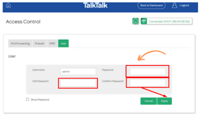 how to get into talktalk router settings