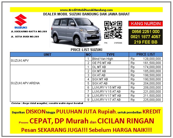 0856 2251 000 Kredit  Suzuki  APV  Bandung 2021 Harga APV  