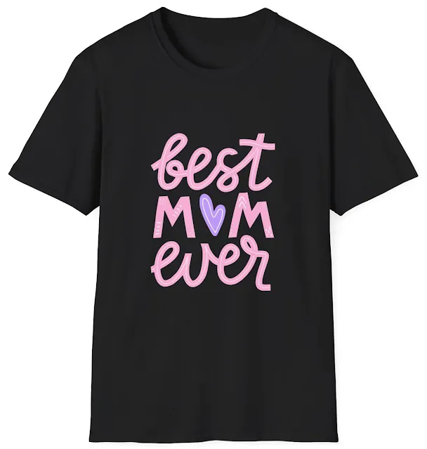 Unisex Softstyle T-Shirt With Pink Purple Cute Typography Best Mom Mother's Day