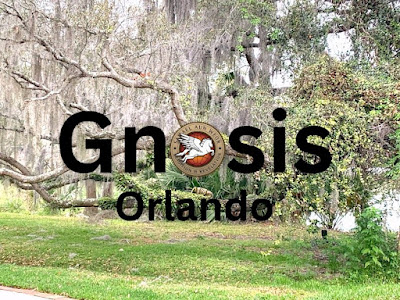 View of Beautiful Large Moss Tree with the word Gnosis Orlando and the Pegasus Logo