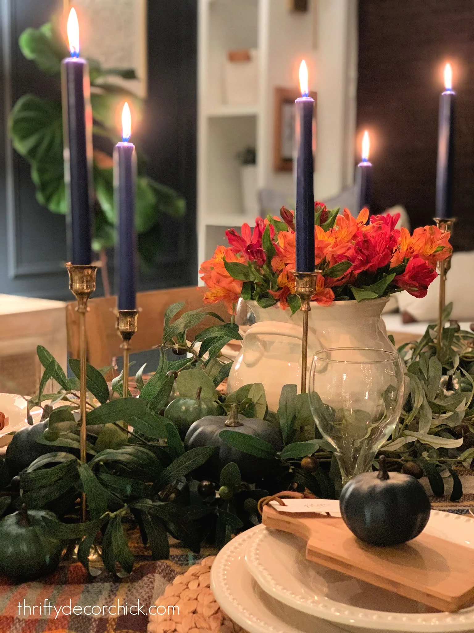 brass candles Thanksgiving tablescape