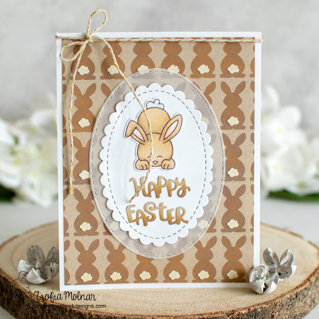 Happy Easter Card by Zsofia Molnar | Bitty Bunnies Stamp Set, Bunny Tails Stencil Set, and Oval Frames Die Set by Newton's Nook Designs #newtonsnook
