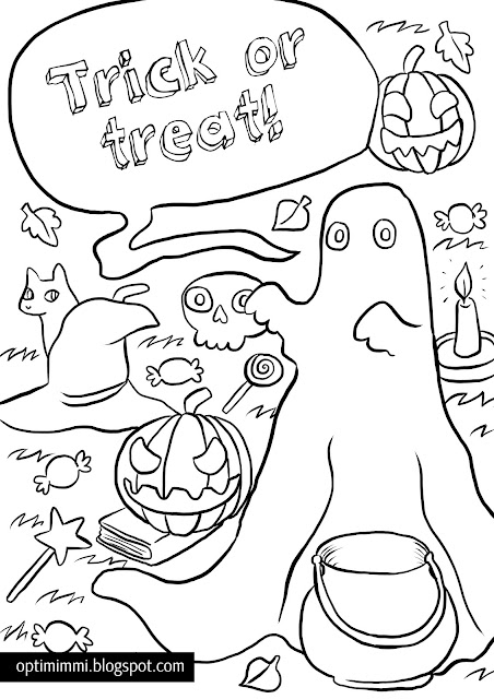 A Halloween themed coloring page of a ghost / Halloween-teemainen värityskuva kummituksesta