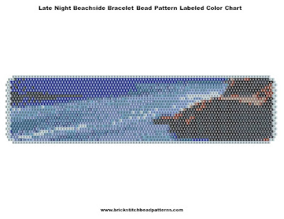 Free Late Night Beachside Ocean Art Bracelet Seed Bead Pattern Labeled Color Chart