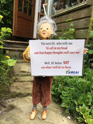 One of "The Girls - Reflection Puppets" by Corina Duyn" ready for the Protest in Dublin, holding a placard