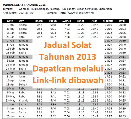 JADUAL WAKTU SOLAT SELANGOR 2013 PDF