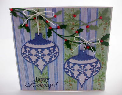 Snowflake Ornaments Hanging from Holly Card