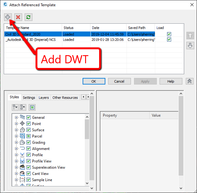 Add DWT in Autodesk Civil 3D