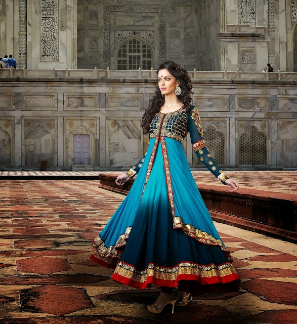 Tantalizing Aqua Blue & Steel Blue Salwar Kameez