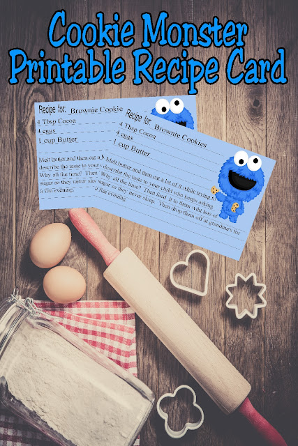 Get your recipe books organized with pretty printable recipe cards. This cute cookie monster graphic will help you keep your baking cute and ready for the holiday season, or just for some fun weekend treats.  #printablerecipecard #recipecardprintable #cookiemonster #diypartymomblog