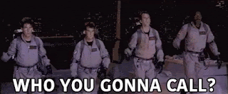 A gif of the four original Ghostbusters.