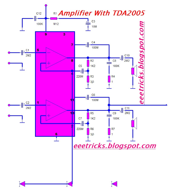 Amplifire With TDA 2005 Circuit Diagram