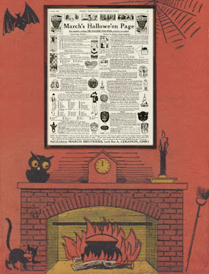 Vintage Halloween collectibles appears in this 1926 advertisement as poster included with new vintage Halloween collectibles guidebook of research titled The Halloween Retrospect, Volume 1.