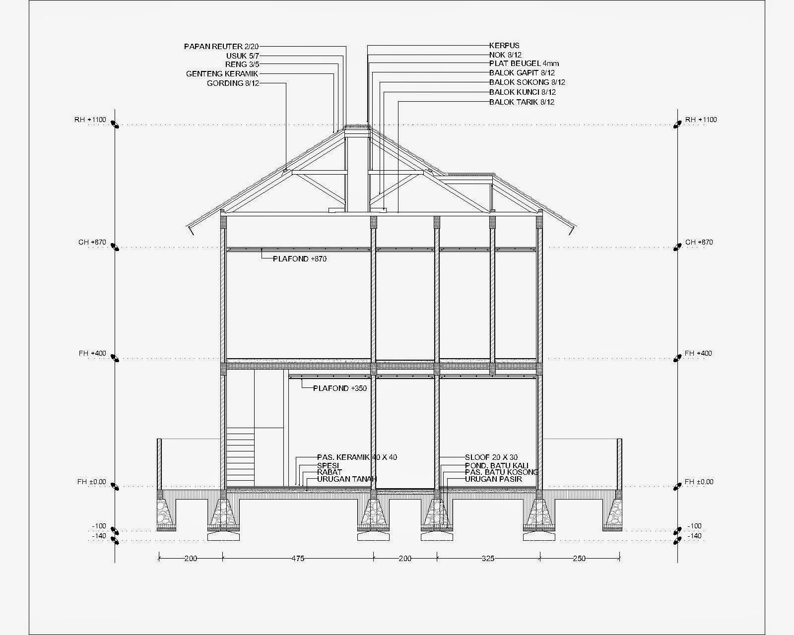  Contoh Gambar Potongan  Rumah Minimalis menggunakan Autocad 