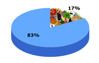 grafico a torta -17% cucina in tv, 83% altri generi