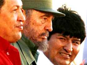 Evo Morales con Hugo Chávez y Fidel Castro