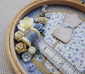 Blue sewing themed vintage style embroidery hoop