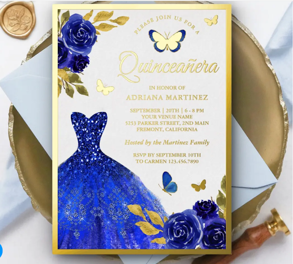 blue quinceanera dress invitations