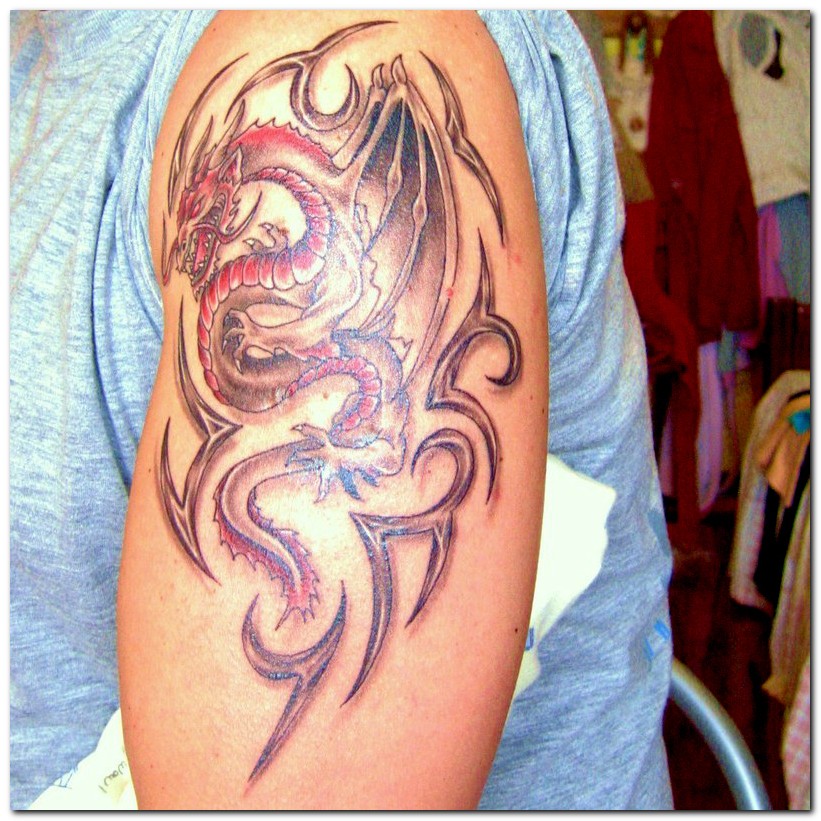Chinese Dragon Tattoo Design On Male Upper Arm