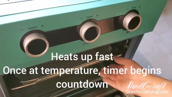 Oven heats up much faster than a convection oven for the kitchen.   Place items inside the oven and press the start button. It will heat up and then begin the timer countdown after it reaches temperature.