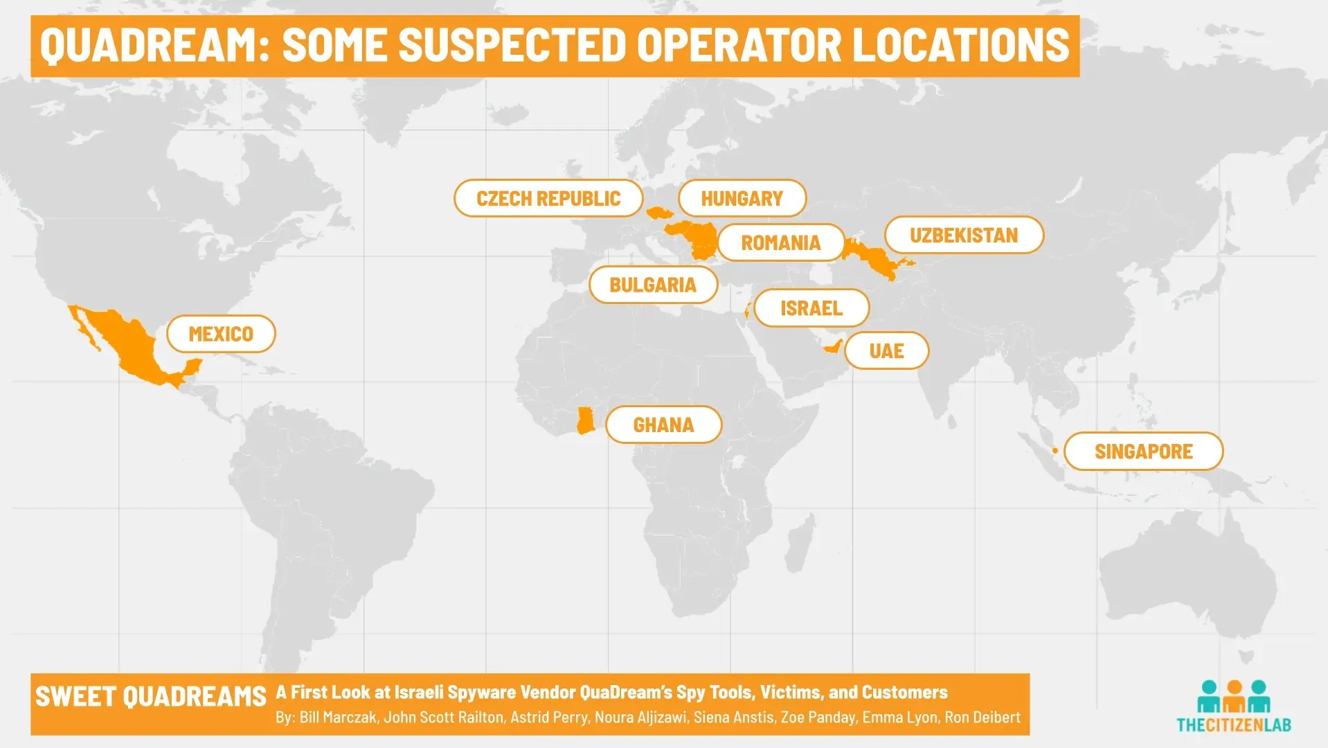 Suspected locations of QuaDream operators.