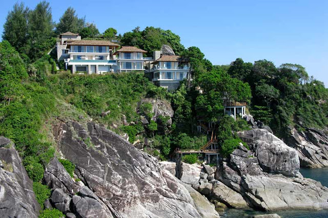 Beautiful modern villa on the cliff with terraces and balconies 