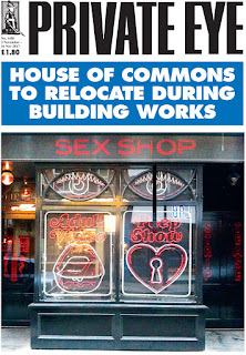 Private Eye cover headline says House of Commons to relocate over picture of Soho sex shop