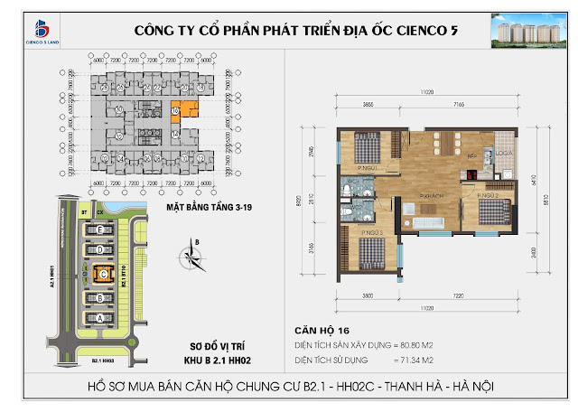 Mặt bằng căn hộ số 16 HH02C khu B2.1 Thanh Hà Mường Thanh