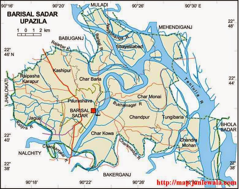 barisal sadar upazila map of bangladesh