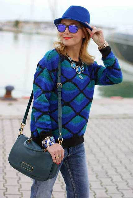 Royal blue fedora hat, Marc by Marc Jacobs too hot to handle flaptop, Chicwish sweater, Fashion and Cookies, fashion blogger