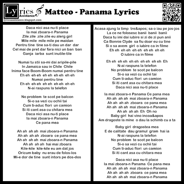 Matteo - Panama Lyrics | lyricsassistance.blogspot.com