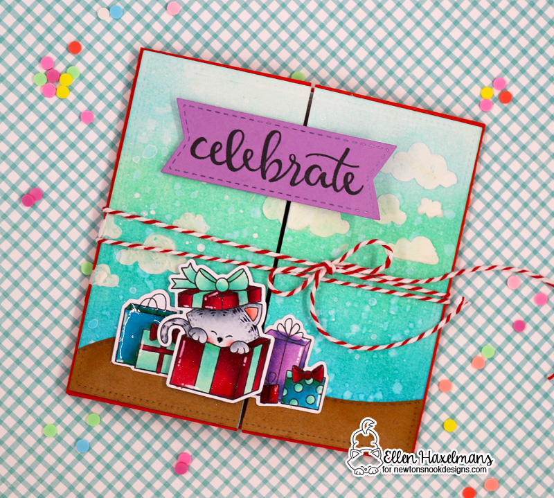 Interactive Folding Birthday Card with Ellen Haxelmans | Newton's Christmas Cuddles stamps and dies by Newton's Nook Designs #newtonsnook #handmade