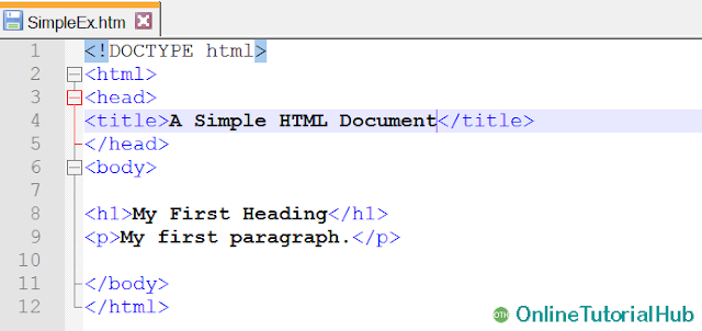 onlinetutorialhub, HTML, HTML Example