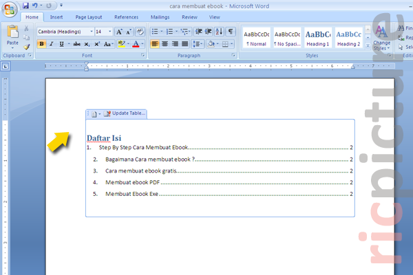 Contoh Daftar Isi  Cara Membuat Daftar Isi di Word 2007  massageng 